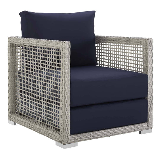 Aura Outdoor Patio Wicker Rattan Armchair (Gray / Navy) by Modway Outdoor Patio Armchair Modway 