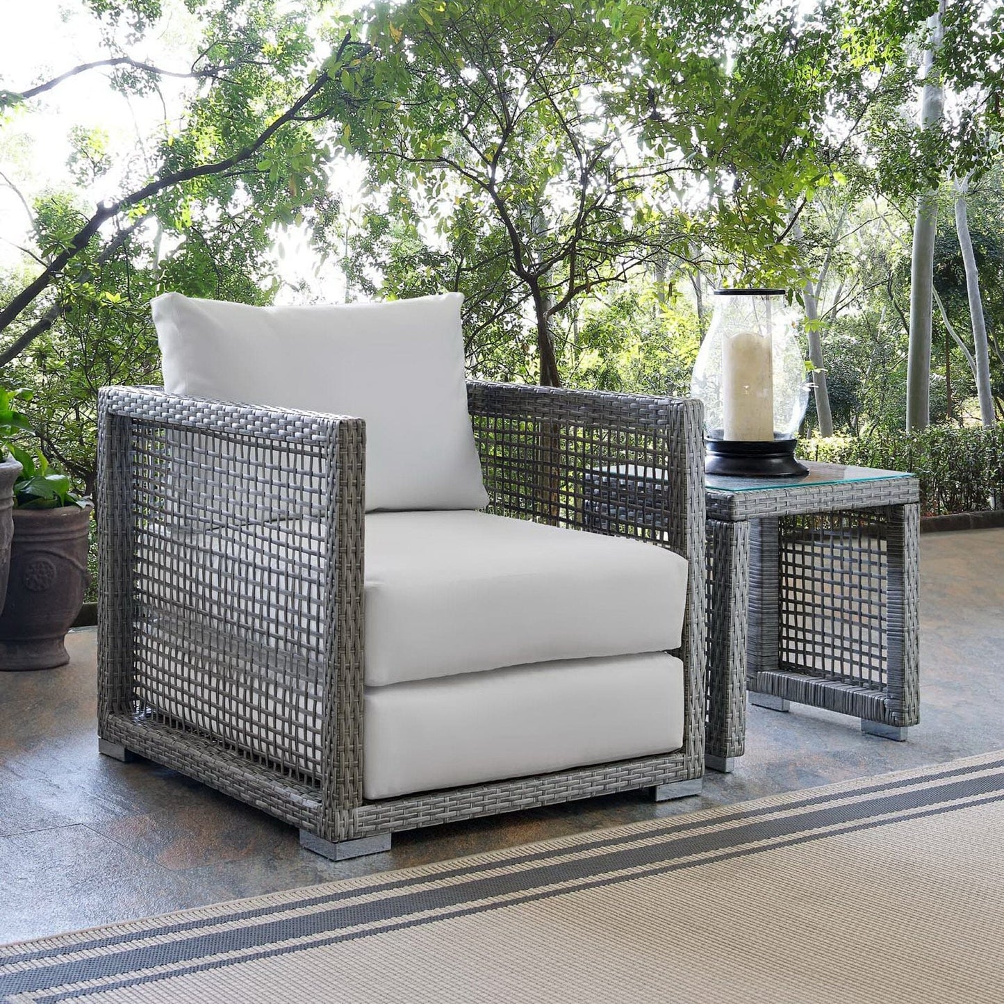 Aura Outdoor Patio Wicker Rattan Armchair (Gray / White) by Modway Lounge Chair Modway 