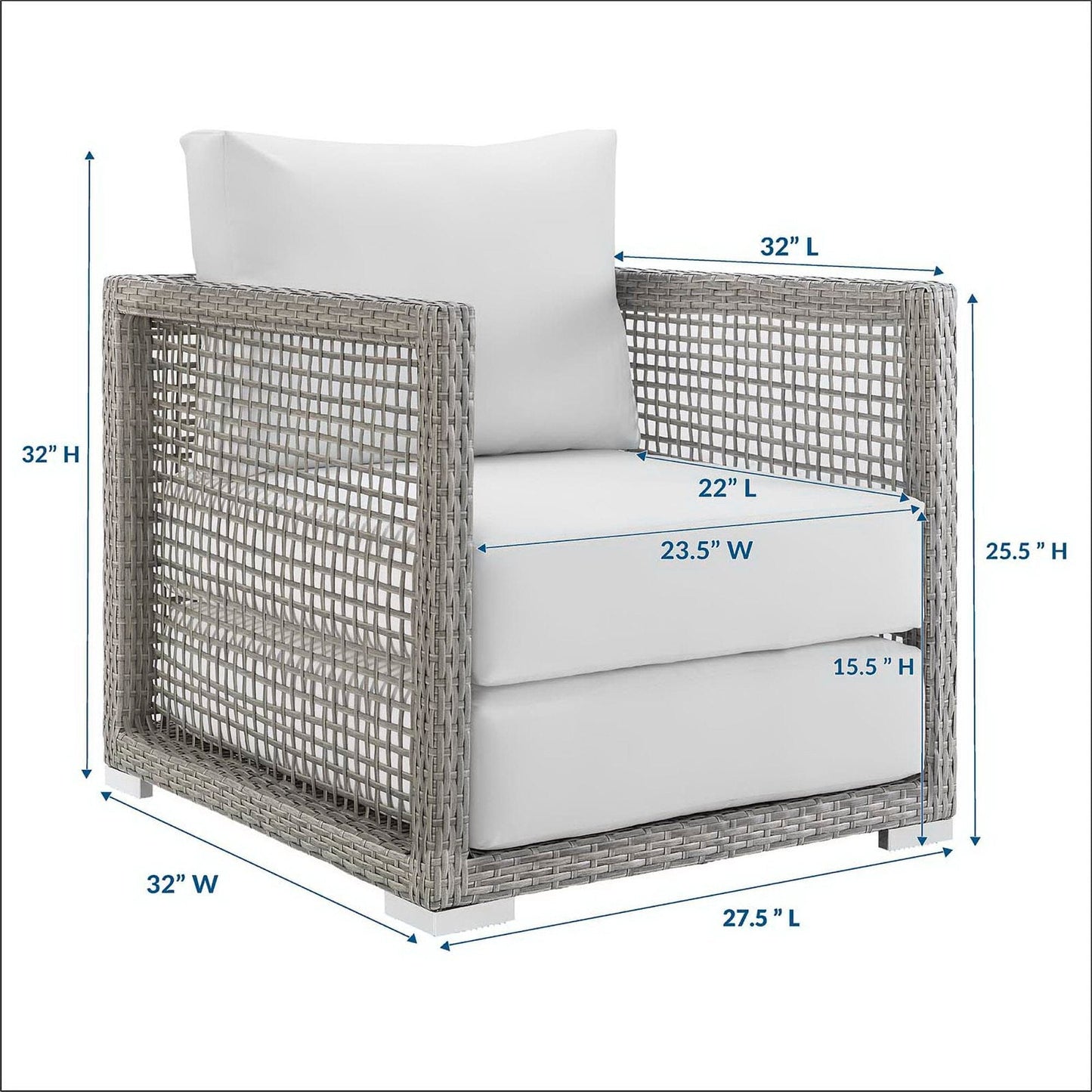 Aura Outdoor Patio Wicker Rattan Armchair (Gray / White) by Modway Lounge Chair Modway 