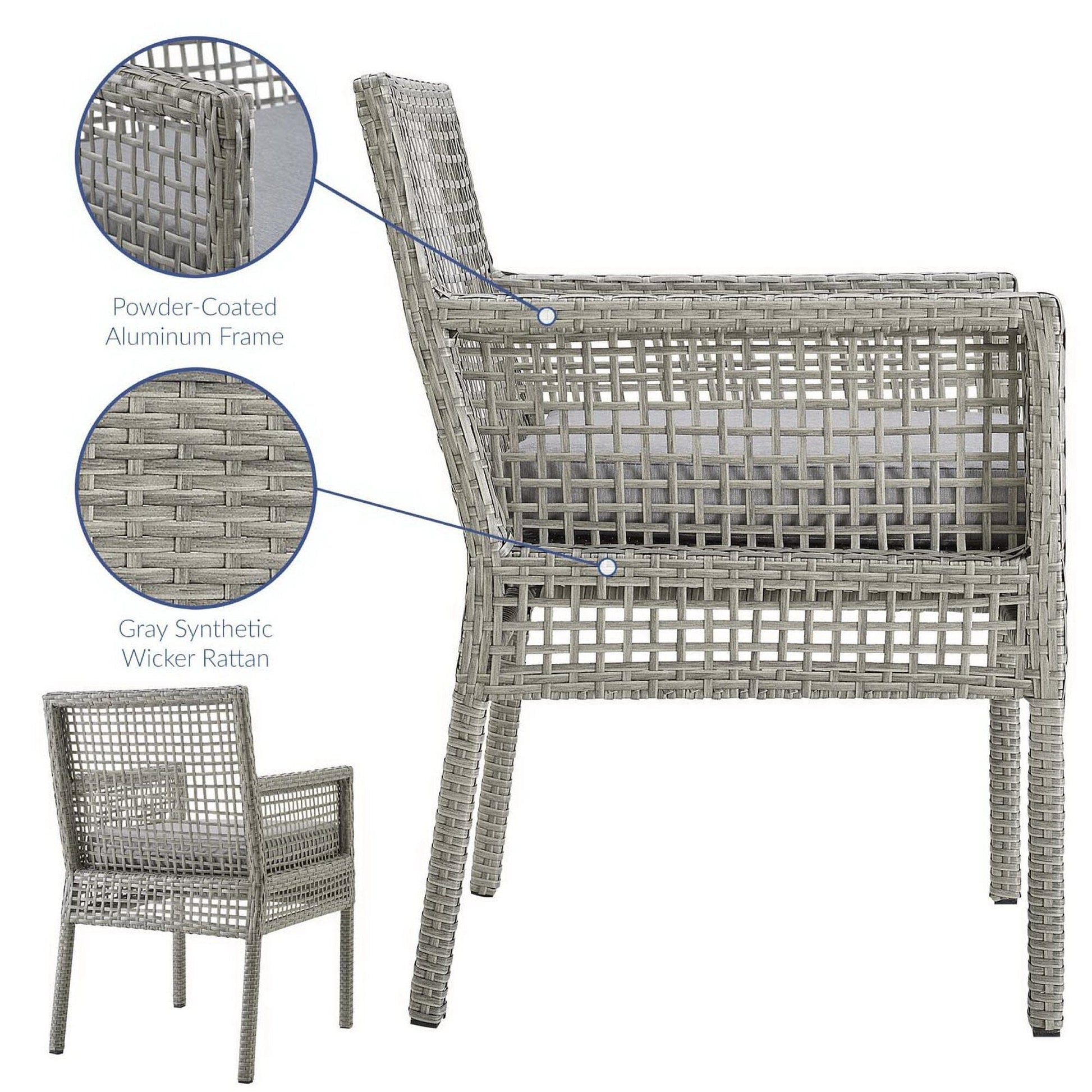 Aura Outdoor Patio Wicker Rattan Dining Armchair (Gray / Gray) by Modway Dining Chair Modway 