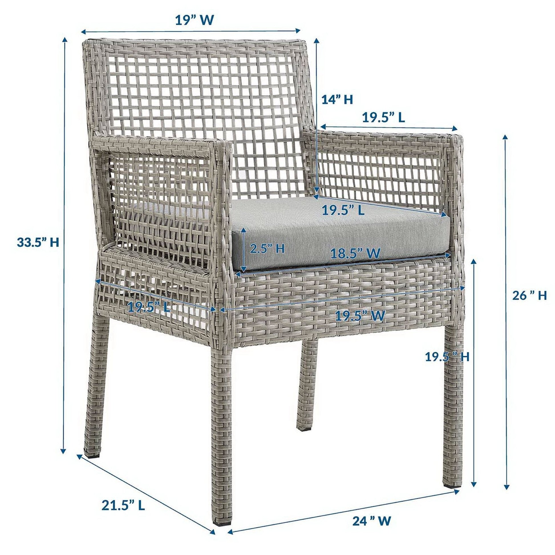 Aura Outdoor Patio Wicker Rattan Dining Armchair (Gray / Gray) by Modway Dining Chair Modway 