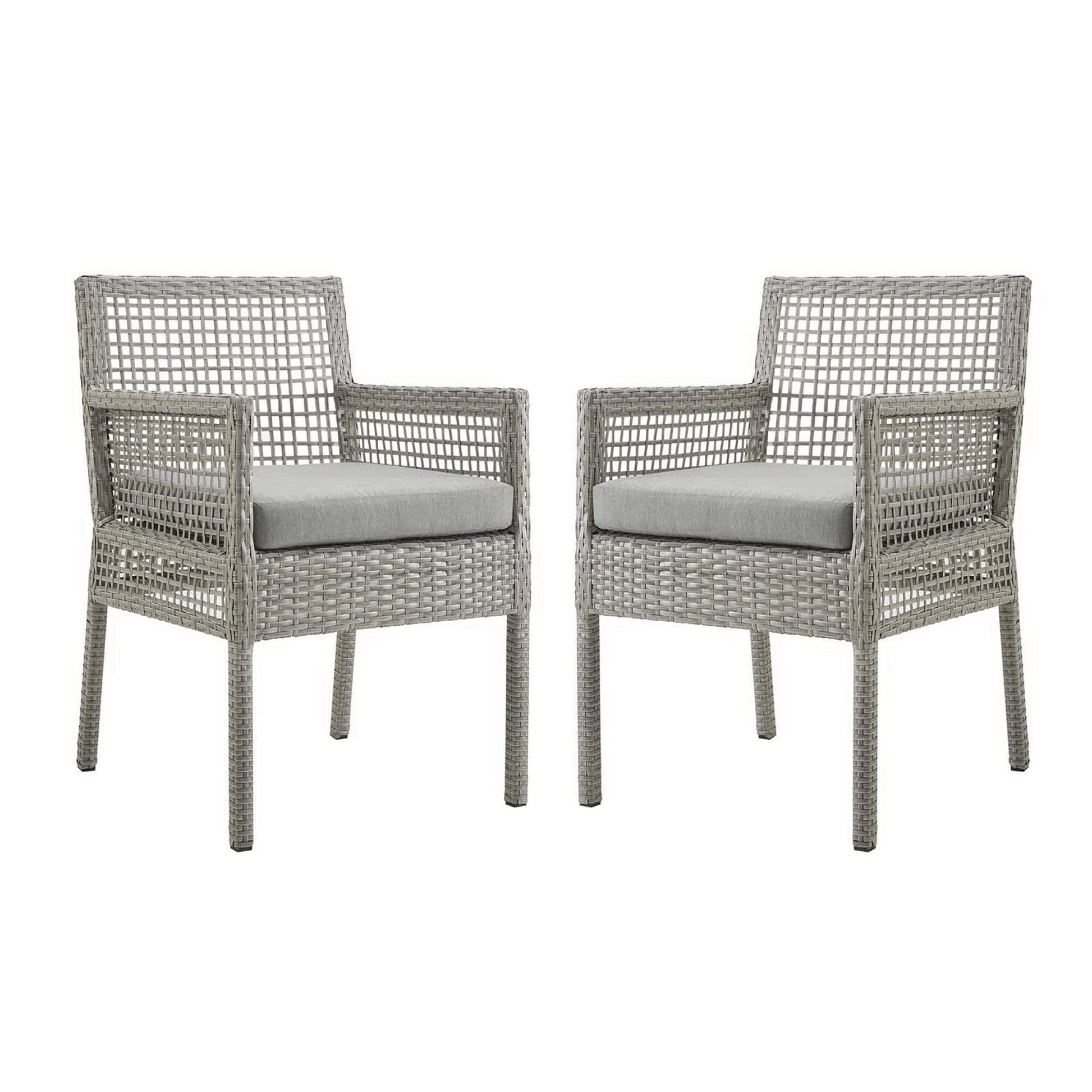 Aura Outdoor Patio Wicker Rattan Dining Armchair Set of 2 (Gray / Gray) by Modway Dining Chair Modway 