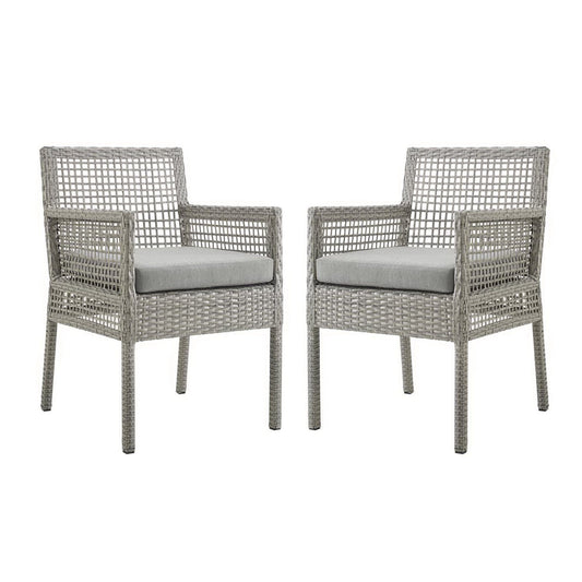 Aura Outdoor Patio Wicker Rattan Dining Armchair Set of 2 (Gray / Gray) by Modway Dining Chair Modway 
