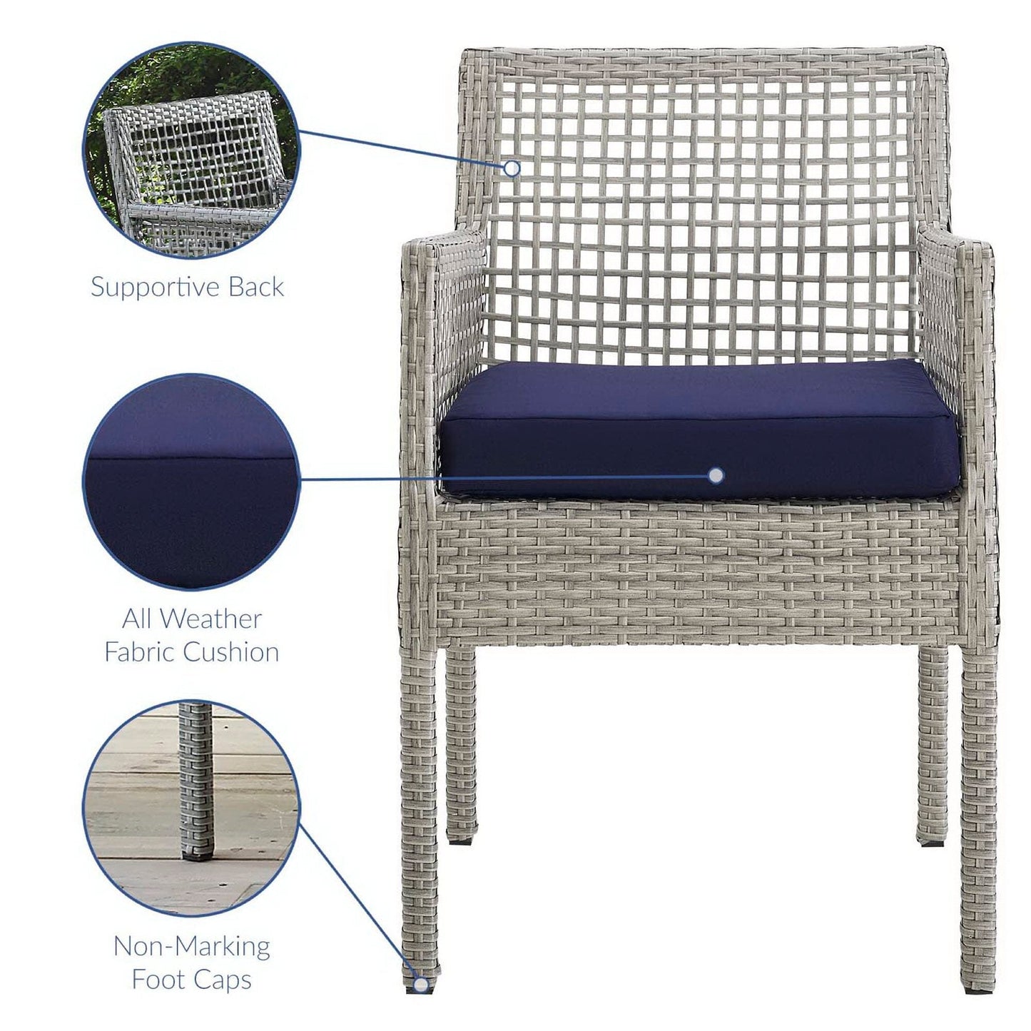 Aura Outdoor Patio Wicker Rattan Dining Armchair Set of 2 (Gray / Navy) by Modway Dining Chair Modway 