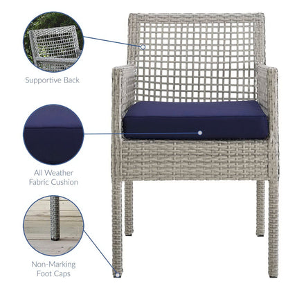 Aura Outdoor Patio Wicker Rattan Dining Armchair Set of 2 (Gray / Navy) by Modway Dining Chair Modway 