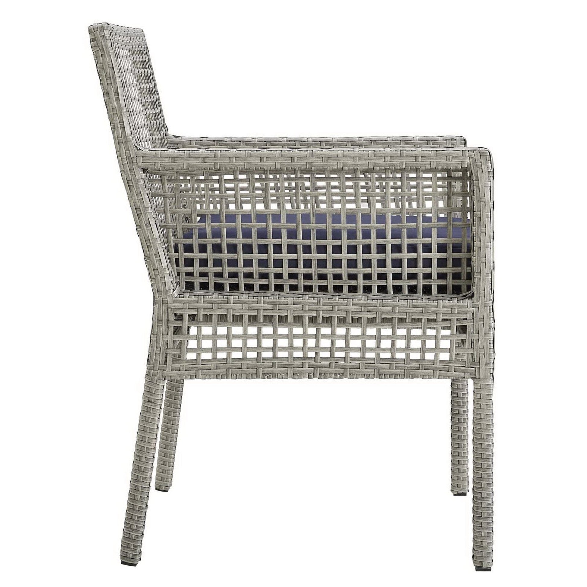 Aura Outdoor Patio Wicker Rattan Dining Armchair Set of 2 (Gray / Navy) by Modway Dining Chair Modway 