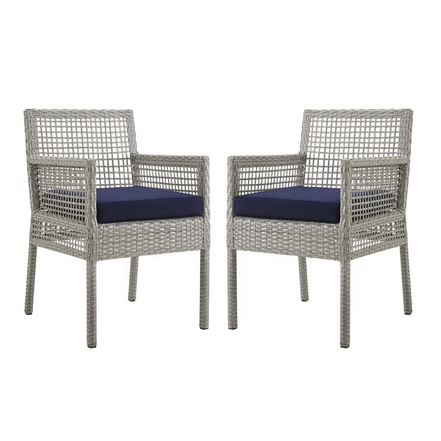 Aura Outdoor Patio Wicker Rattan Dining Armchair Set of 2 (Gray / Navy) by Modway Dining Chair Modway 