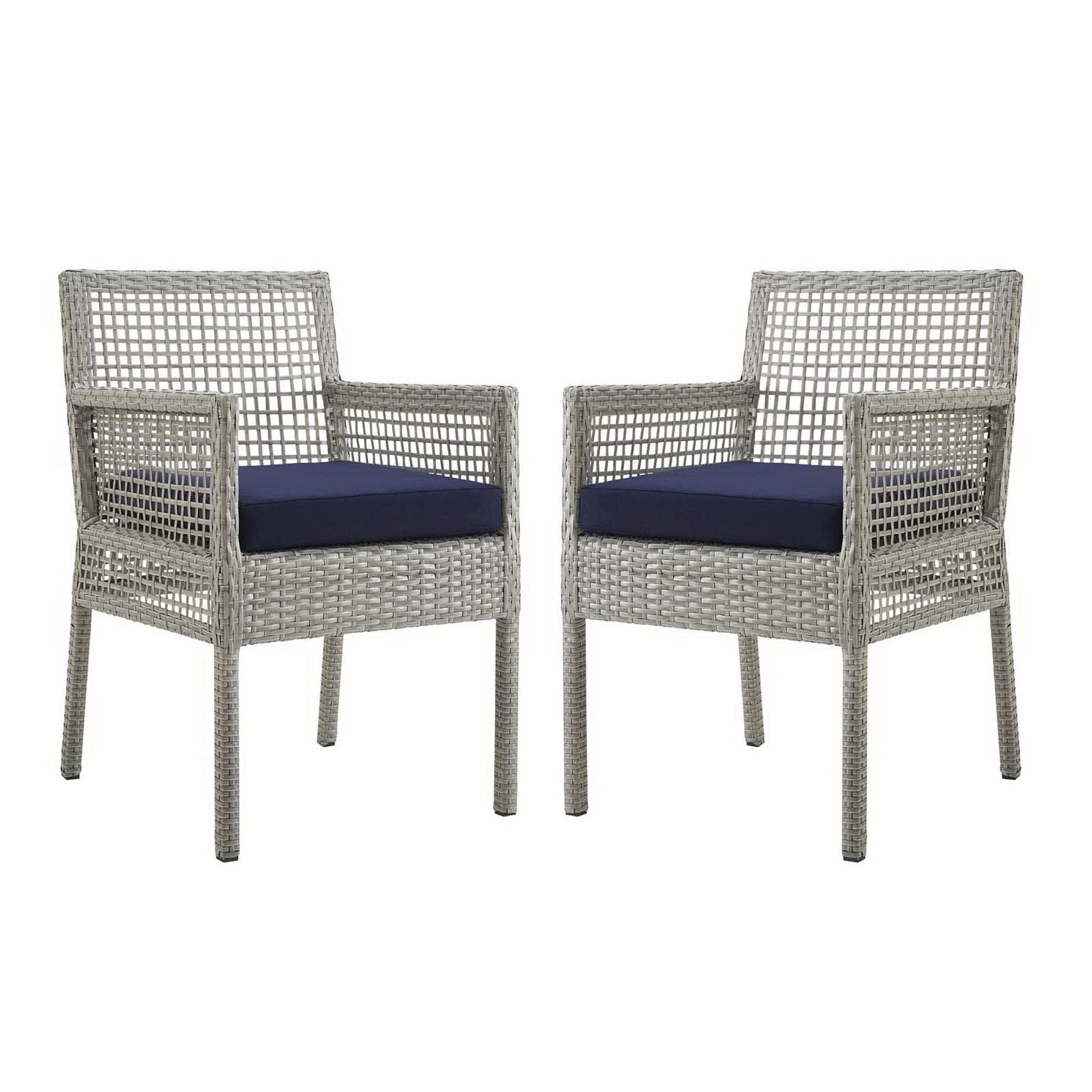Aura Outdoor Patio Wicker Rattan Dining Armchair Set of 2 (Gray / Navy) by Modway Dining Chair Modway 