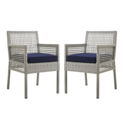 Aura Outdoor Patio Wicker Rattan Dining Armchair Set of 2 (Gray / Navy) by Modway Dining Chair Modway 