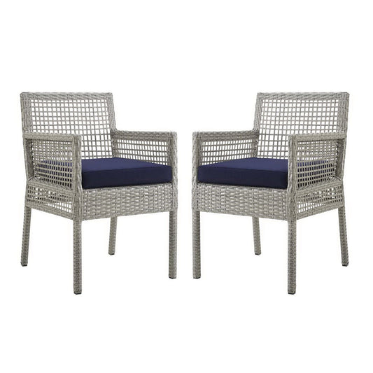 Aura Outdoor Patio Wicker Rattan Dining Armchair Set of 2 (Gray / Navy) by Modway Dining Chair Modway 
