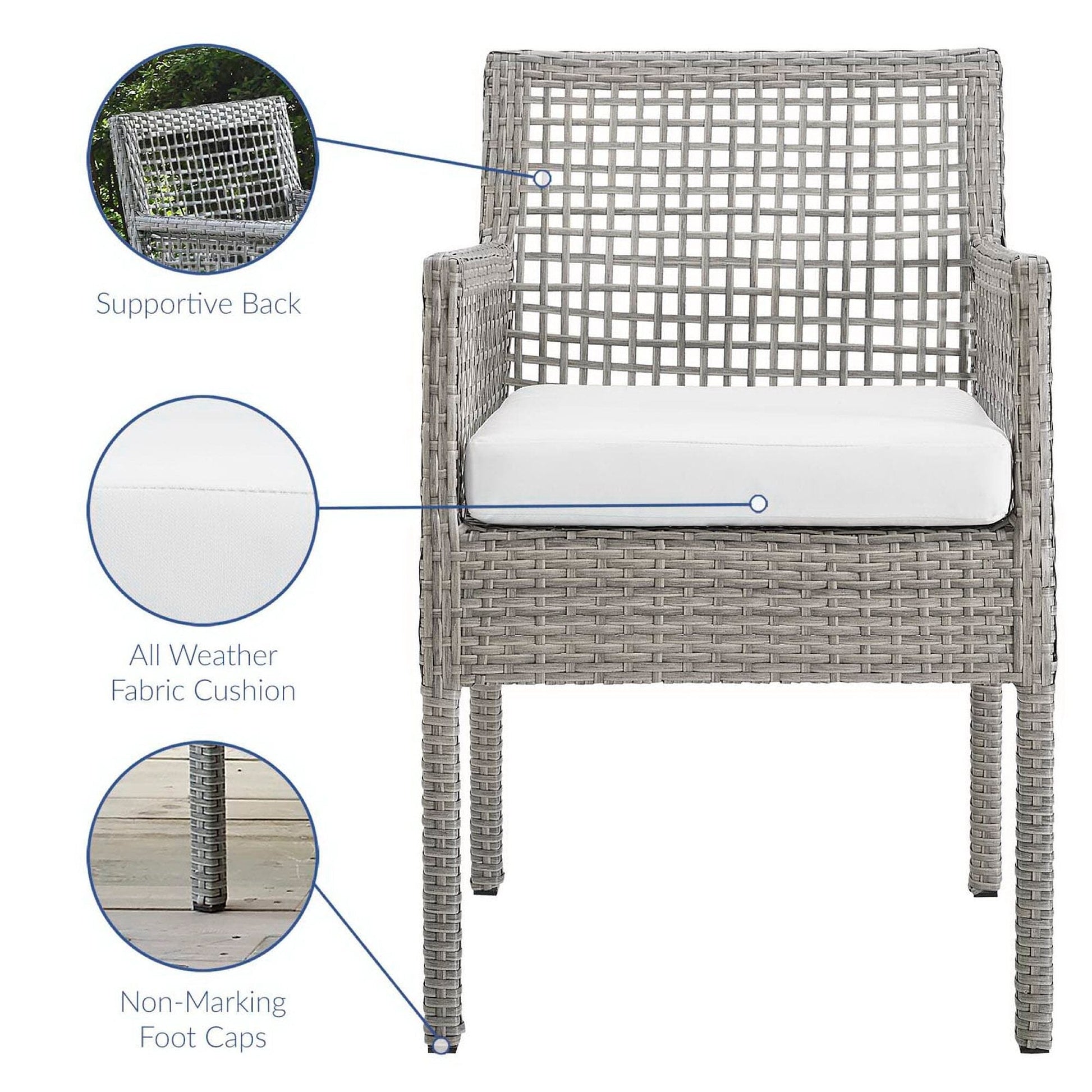 Aura Outdoor Patio Wicker Rattan Dining Armchair (Set of 2) (Gray / White) by Modway Dining Chair Modway 