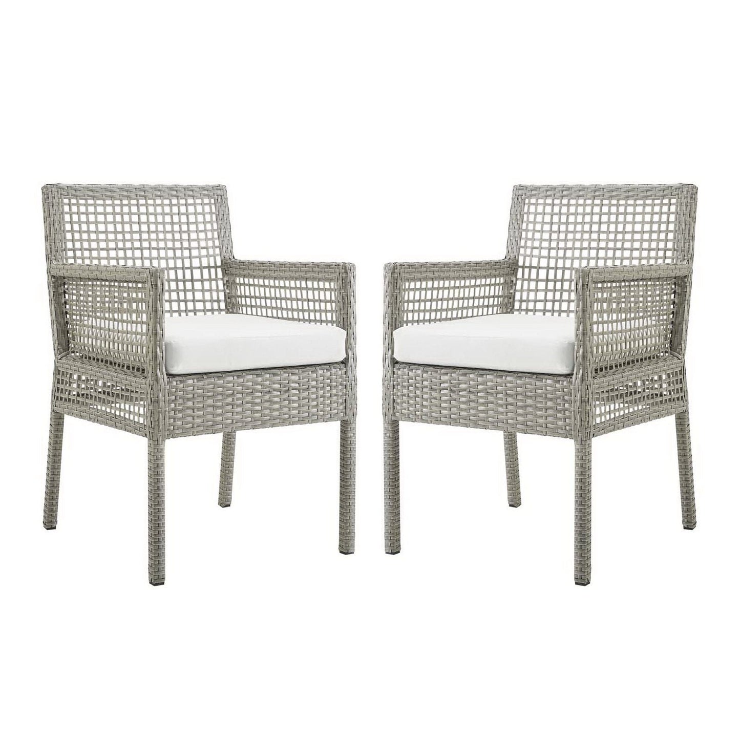 Aura Outdoor Patio Wicker Rattan Dining Armchair (Set of 2) (Gray / White) by Modway Dining Chair Modway 
