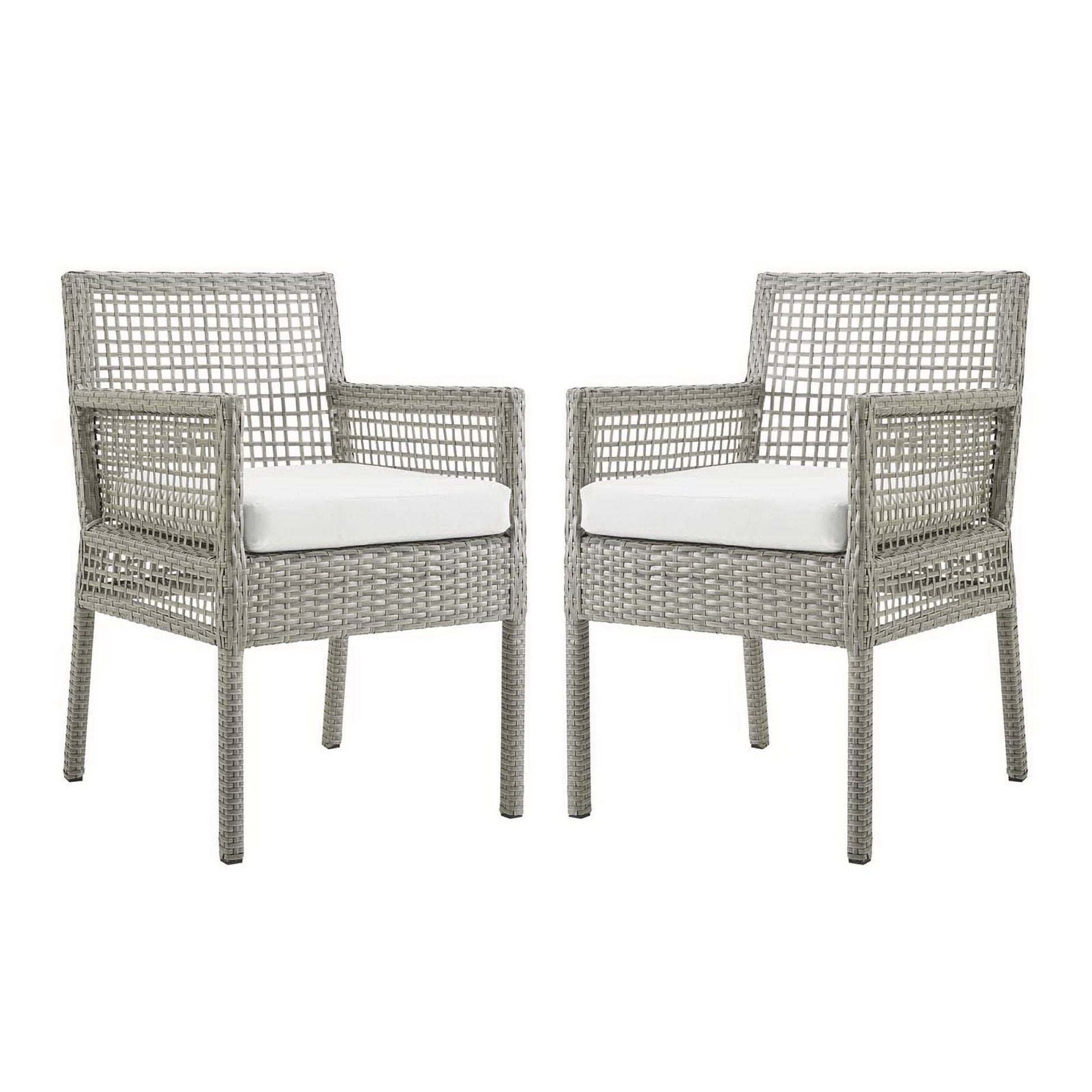 Aura Outdoor Patio Wicker Rattan Dining Armchair (Set of 2) (Gray / White) by Modway Dining Chair Modway 