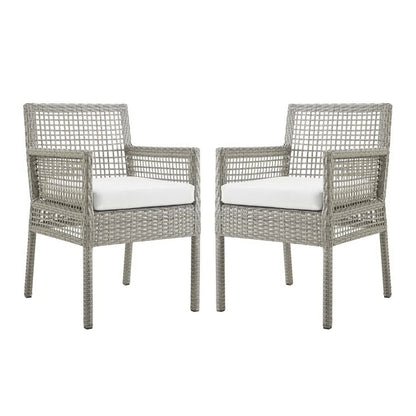 Aura Outdoor Patio Wicker Rattan Dining Armchair (Set of 2) (Gray / White) by Modway Dining Chair Modway 