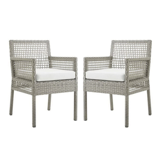 Aura Outdoor Patio Wicker Rattan Dining Armchair (Set of 2) (Gray / White) by Modway Dining Chair Modway 