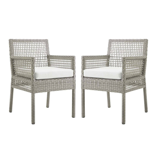 Aura Outdoor Patio Wicker Rattan Dining Armchair (Set of 2) (Gray / White) by Modway Outdoor Dining Armchair Set Modway 