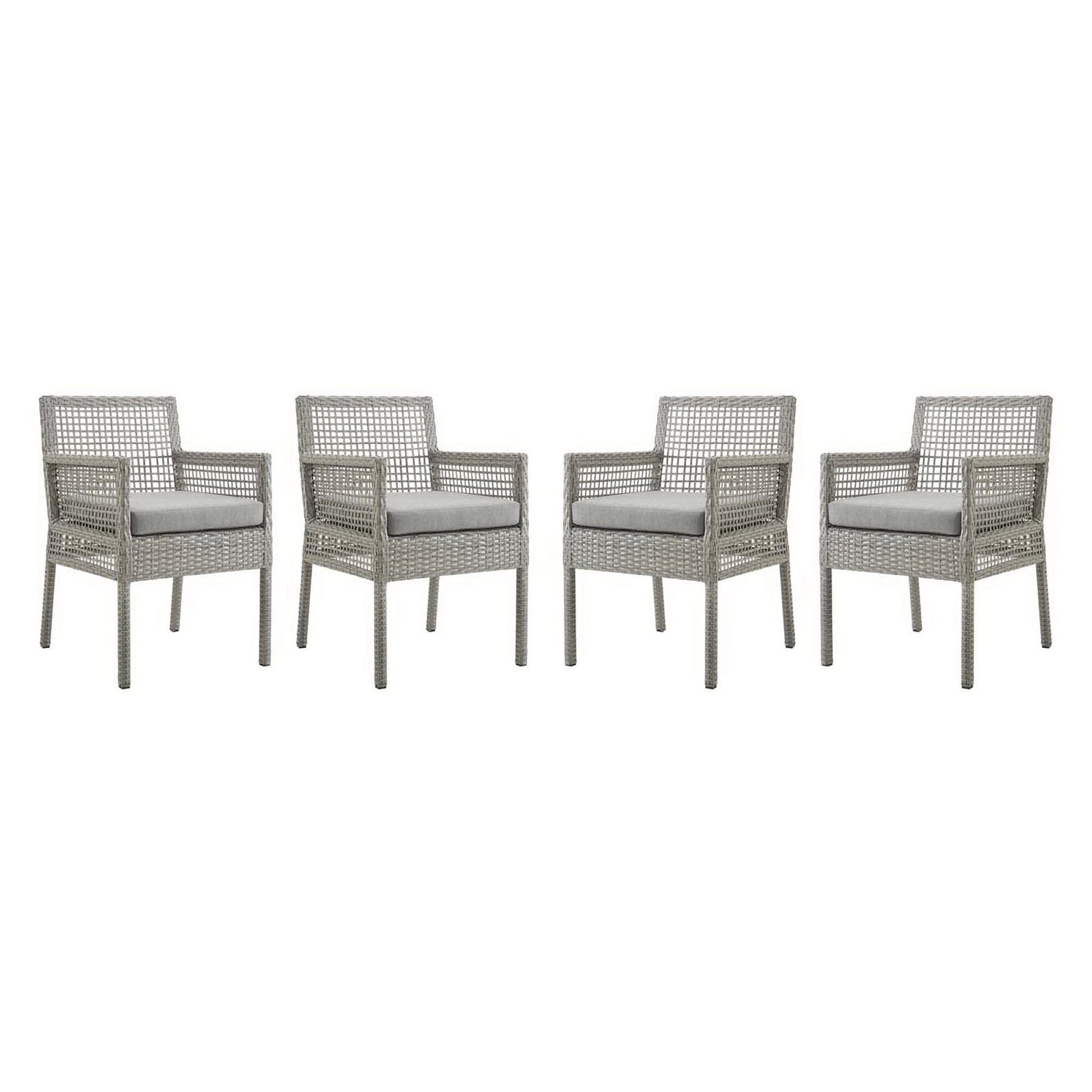 Aura Outdoor Patio Wicker Rattan Dining Armchair Set of 4 (Gray / Gray) by Modway Dining Chair Modway 