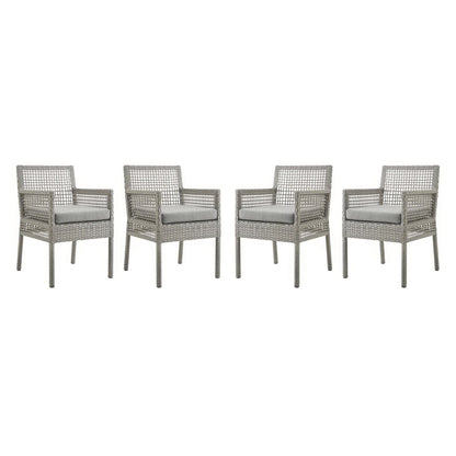Aura Outdoor Patio Wicker Rattan Dining Armchair Set of 4 (Gray / Gray) by Modway Dining Chair Modway 