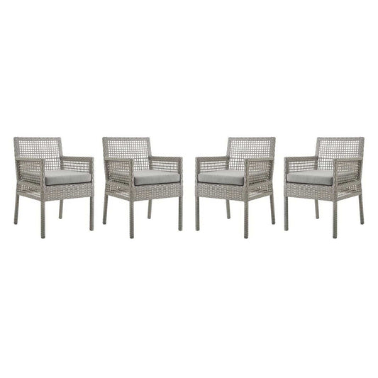 Aura Outdoor Patio Wicker Rattan Dining Armchair Set of 4 (Gray / Gray) by Modway Outdoor Dining Chair Set Modway 
