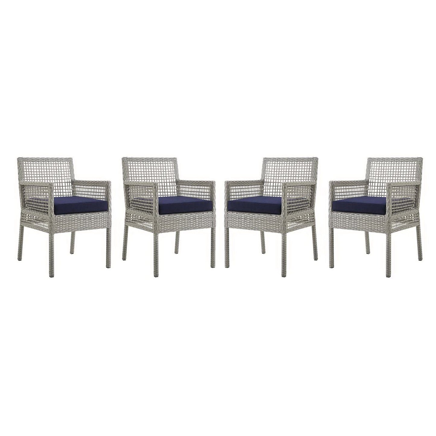 Aura Outdoor Patio Wicker Rattan Dining Armchair Set of 4 (Gray / Navy) by Modway Dining Chair Modway 