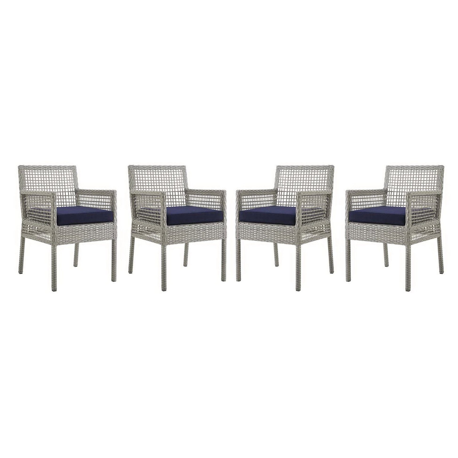 Aura Outdoor Patio Wicker Rattan Dining Armchair Set of 4 (Gray / Navy) by Modway Dining Chair Modway 