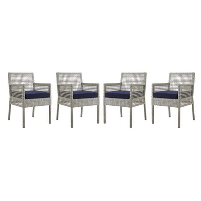 Aura Outdoor Patio Wicker Rattan Dining Armchair Set of 4 (Gray / Navy) by Modway Dining Chair Modway 