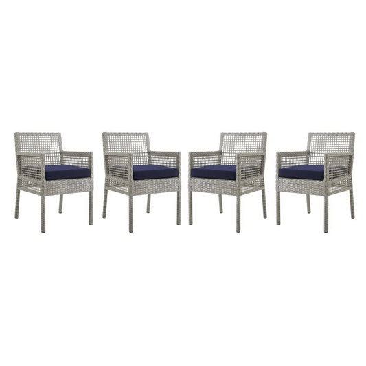 Aura Outdoor Patio Wicker Rattan Dining Armchair Set of 4 (Gray / Navy) by Modway Dining Chair Modway 