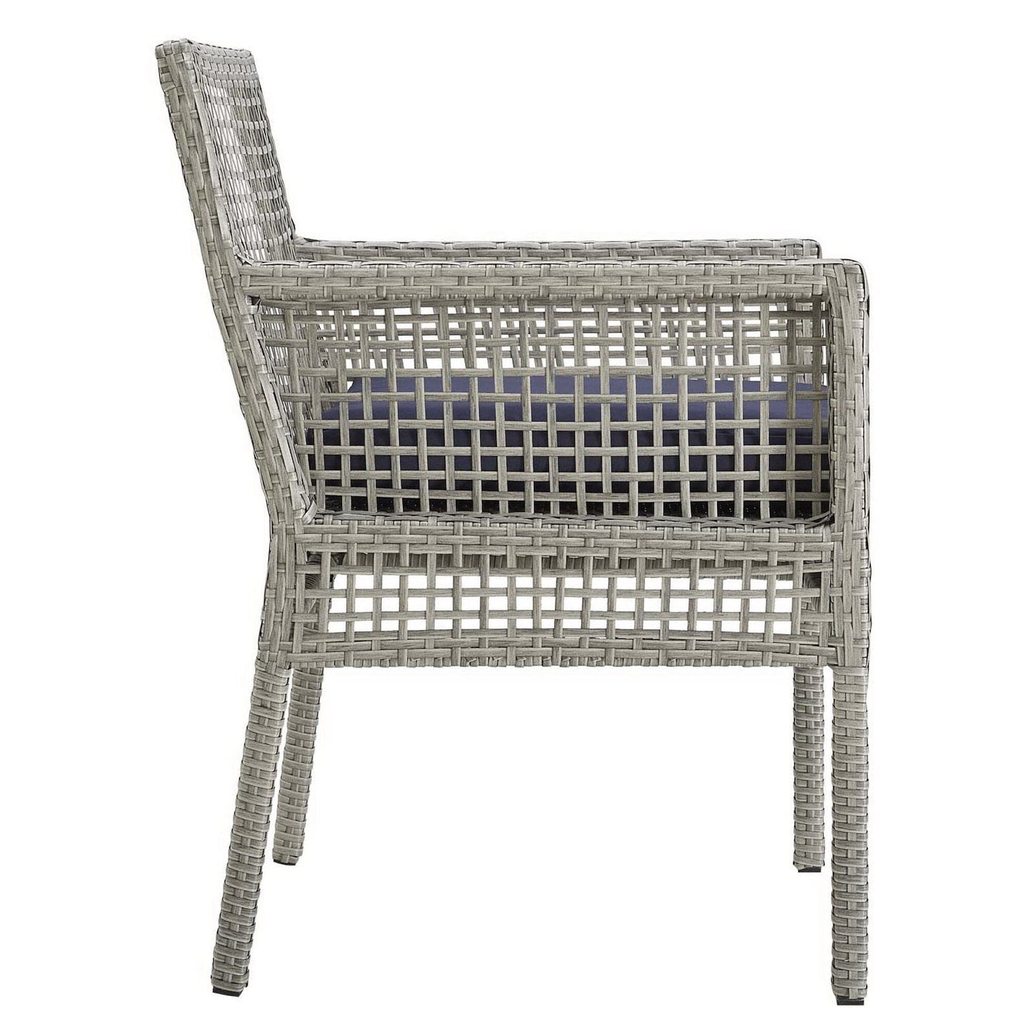 Aura Outdoor Patio Wicker Rattan Dining Armchair Set of 4 (Gray / Navy) by Modway Dining Chair Modway 