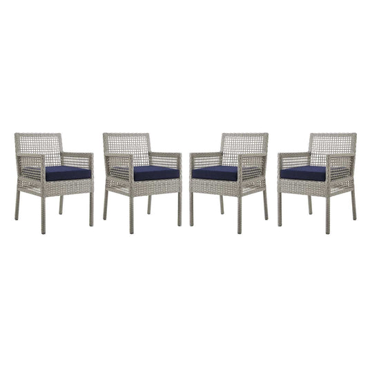 Aura Outdoor Patio Wicker Rattan Dining Armchair Set of 4 (Gray / Navy) by Modway Outdoor Dining Armchair Set Modway 