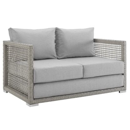 Aura Outdoor Patio Wicker Rattan Loveseat (Gray / Gray) by Modway Loveseat Modway 