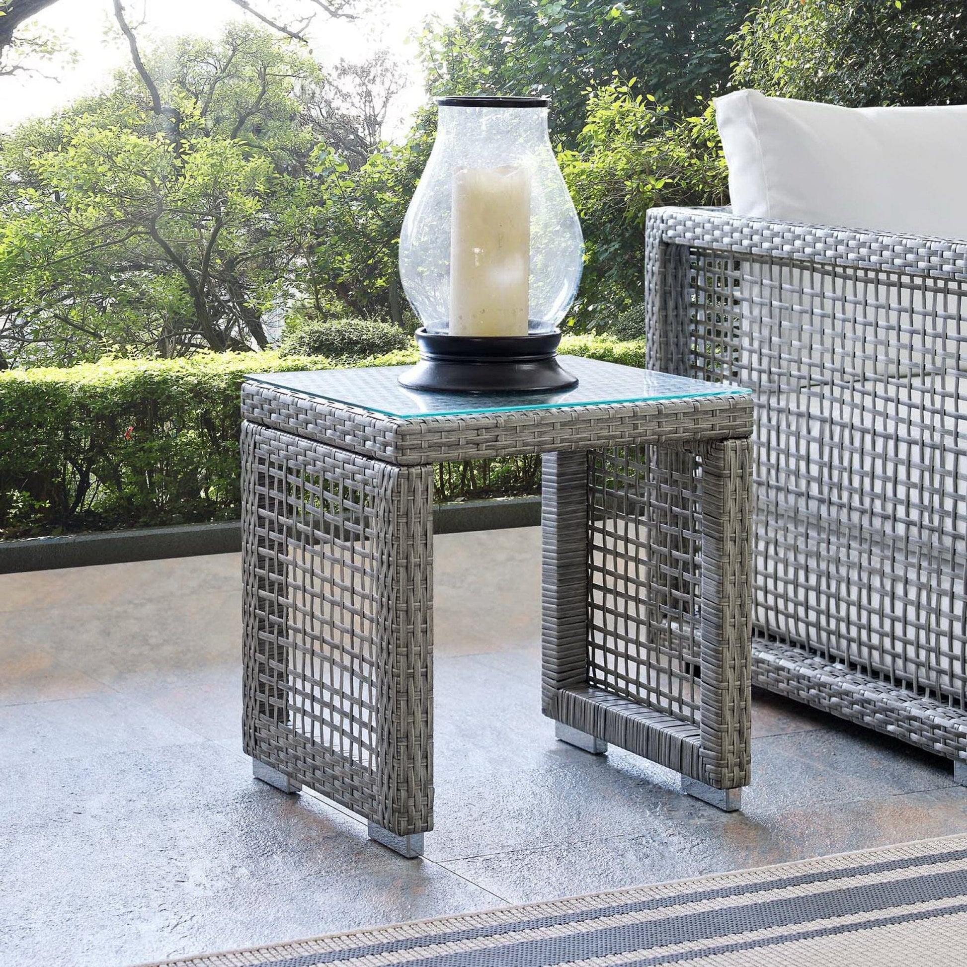 Aura Outdoor Patio Wicker Rattan Side Table (Gray) by Modway Side Table Modway 