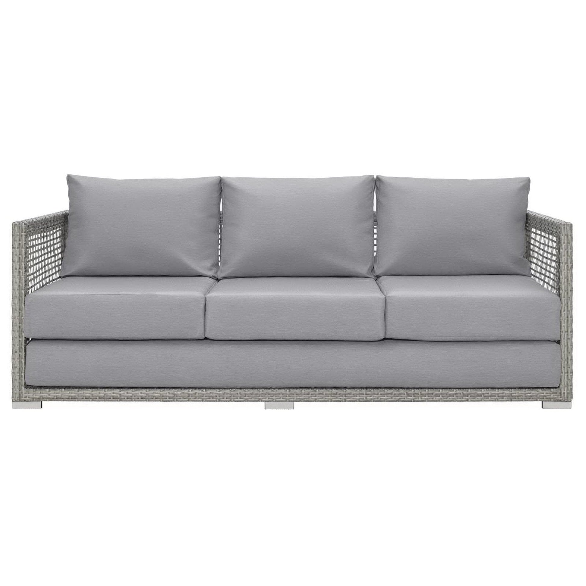 Aura Outdoor Patio Wicker Rattan Sofa (Gray / Gray) by Modway Sofa Modway 
