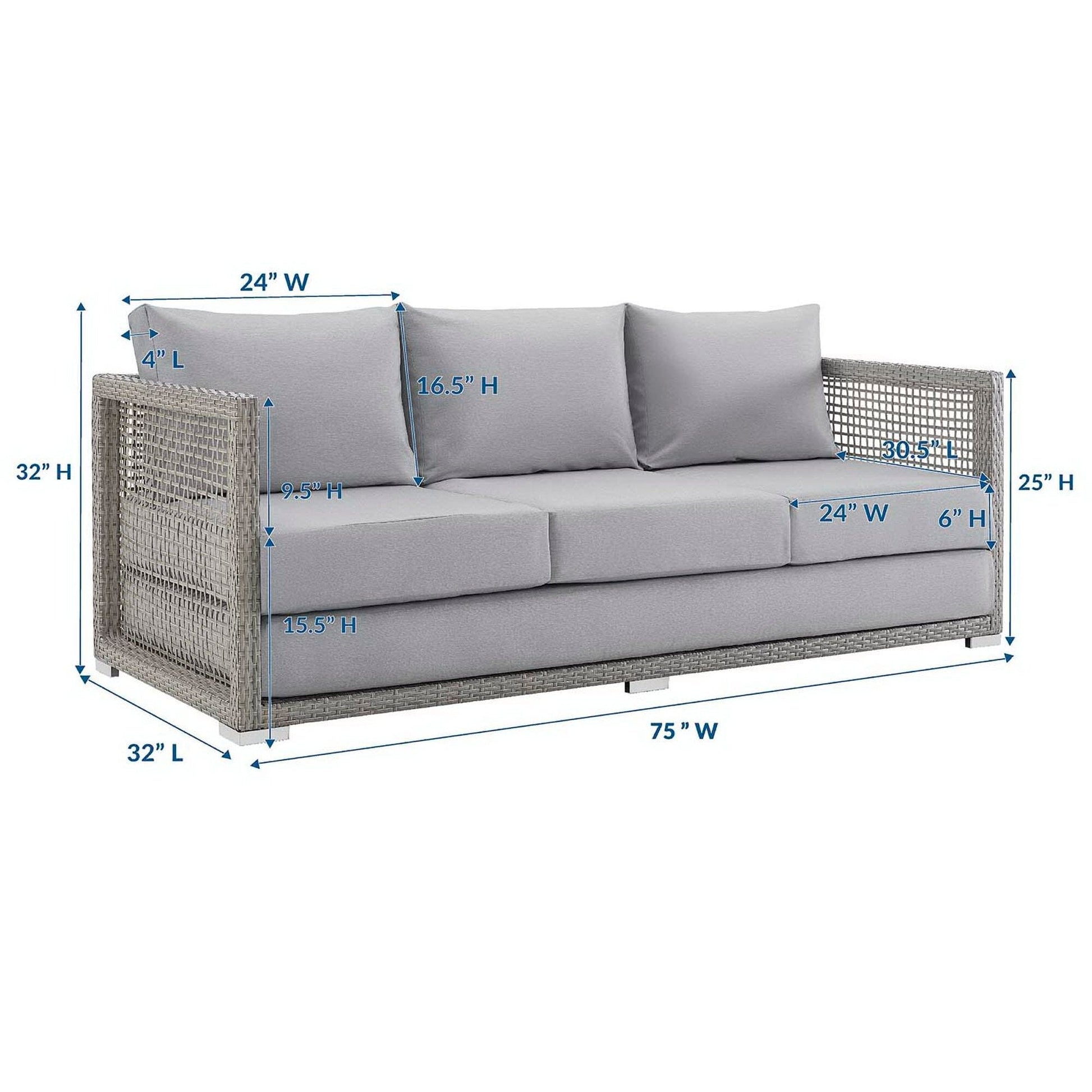 Aura Outdoor Patio Wicker Rattan Sofa (Gray / Gray) by Modway Sofa Modway 
