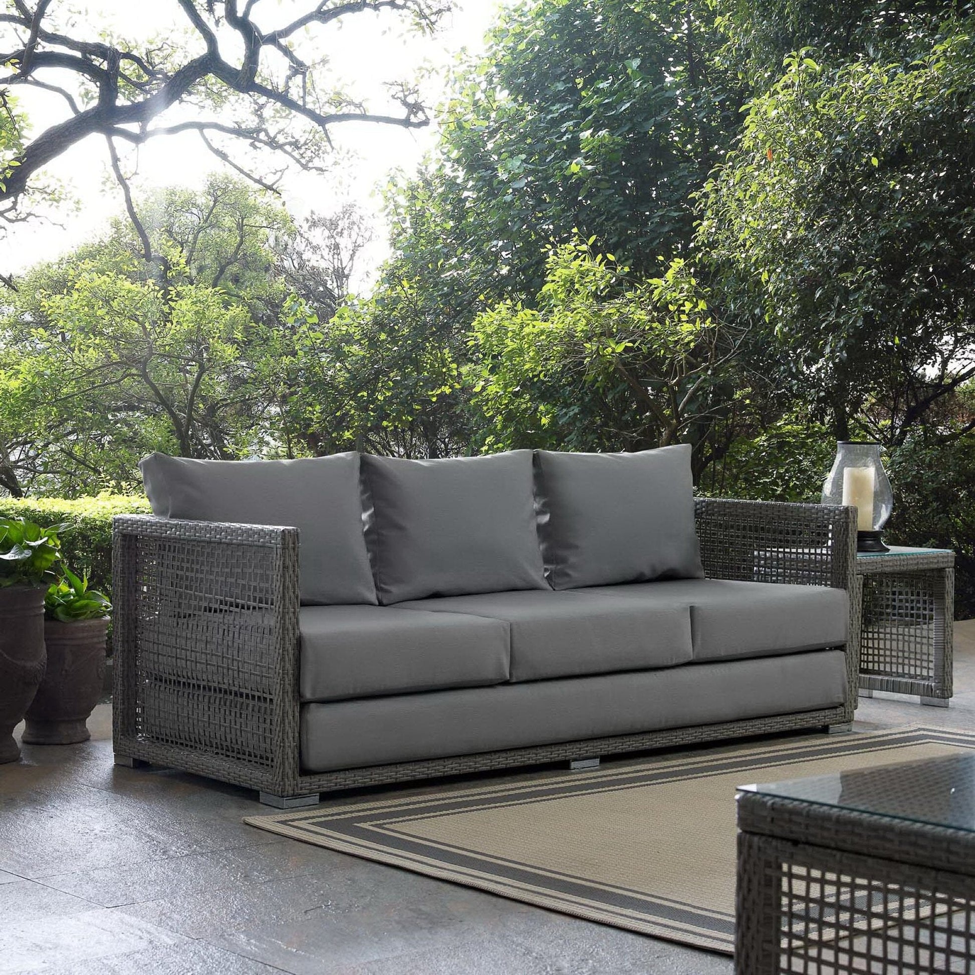 Aura Outdoor Patio Wicker Rattan Sofa (Gray / Gray) by Modway Sofa Modway 