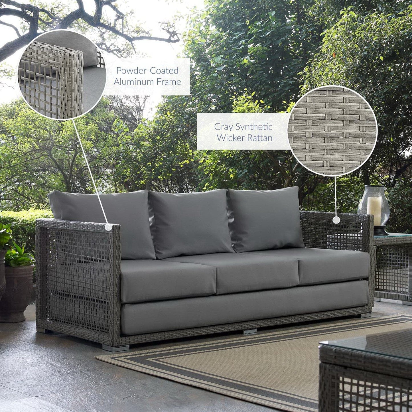 Aura Outdoor Patio Wicker Rattan Sofa (Gray / Gray) by Modway Sofa Modway 