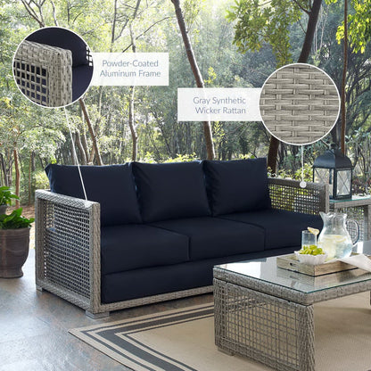Aura Outdoor Patio Wicker Rattan Sofa (Gray / Navy) by Modway Sofa Modway 
