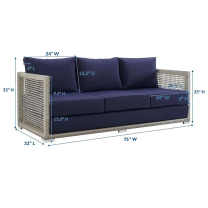 Aura Outdoor Patio Wicker Rattan Sofa (Gray / Navy) by Modway Sofa Modway 