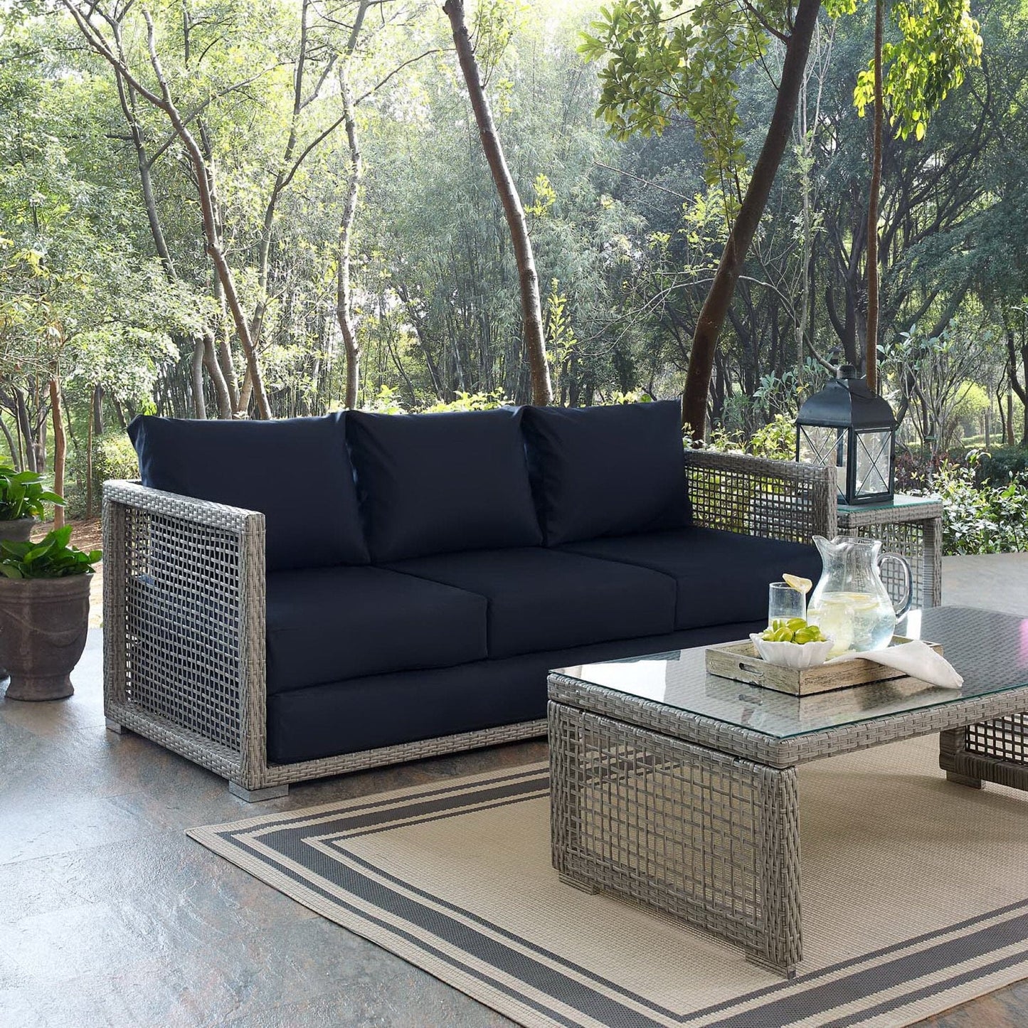 Aura Outdoor Patio Wicker Rattan Sofa (Gray / Navy) by Modway Sofa Modway 