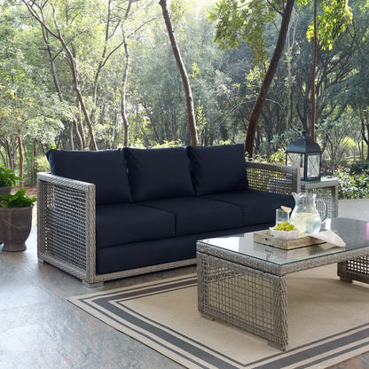 Aura Outdoor Patio Wicker Rattan Sofa (Gray / Navy) by Modway Sofa Modway 