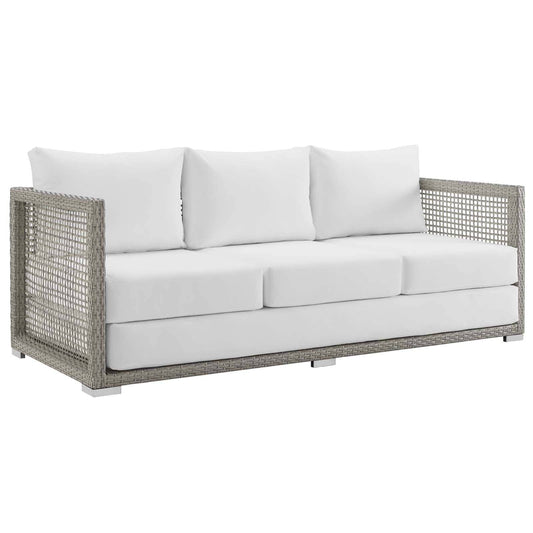 Aura Outdoor Patio Wicker Rattan Sofa (Gray / White) by Modway Outdoor Sofa Modway 