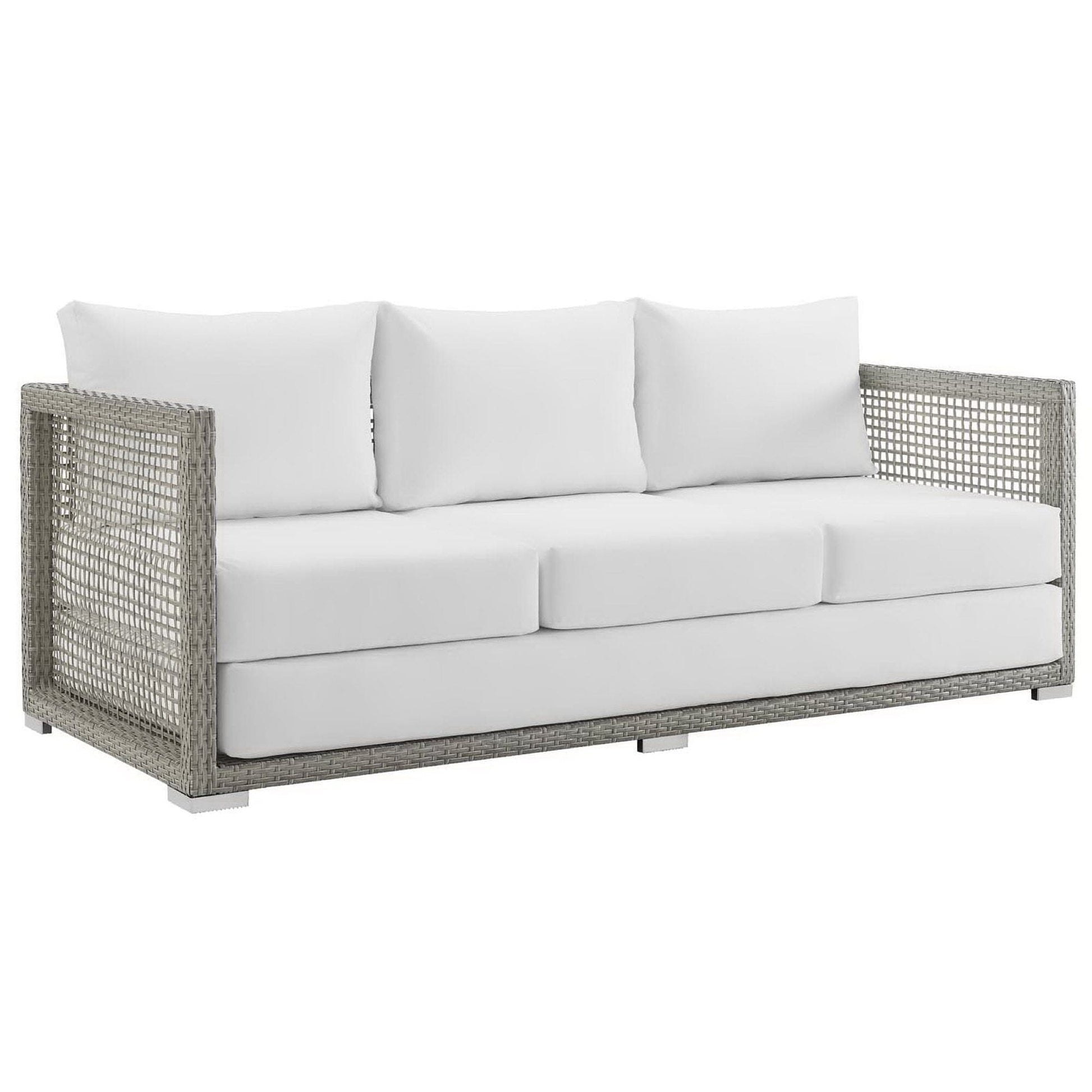 Aura Outdoor Patio Wicker Rattan Sofa (Gray / White) by Modway Sofa Modway 
