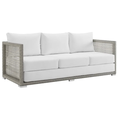 Aura Outdoor Patio Wicker Rattan Sofa (Gray / White) by Modway Sofa Modway 