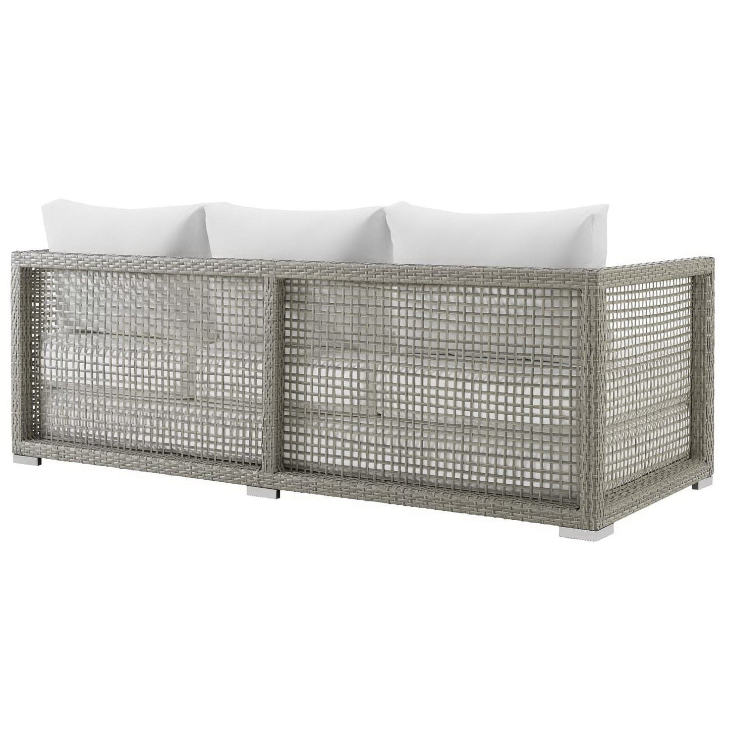 Aura Outdoor Patio Wicker Rattan Sofa (Gray / White) by Modway Sofa Modway 