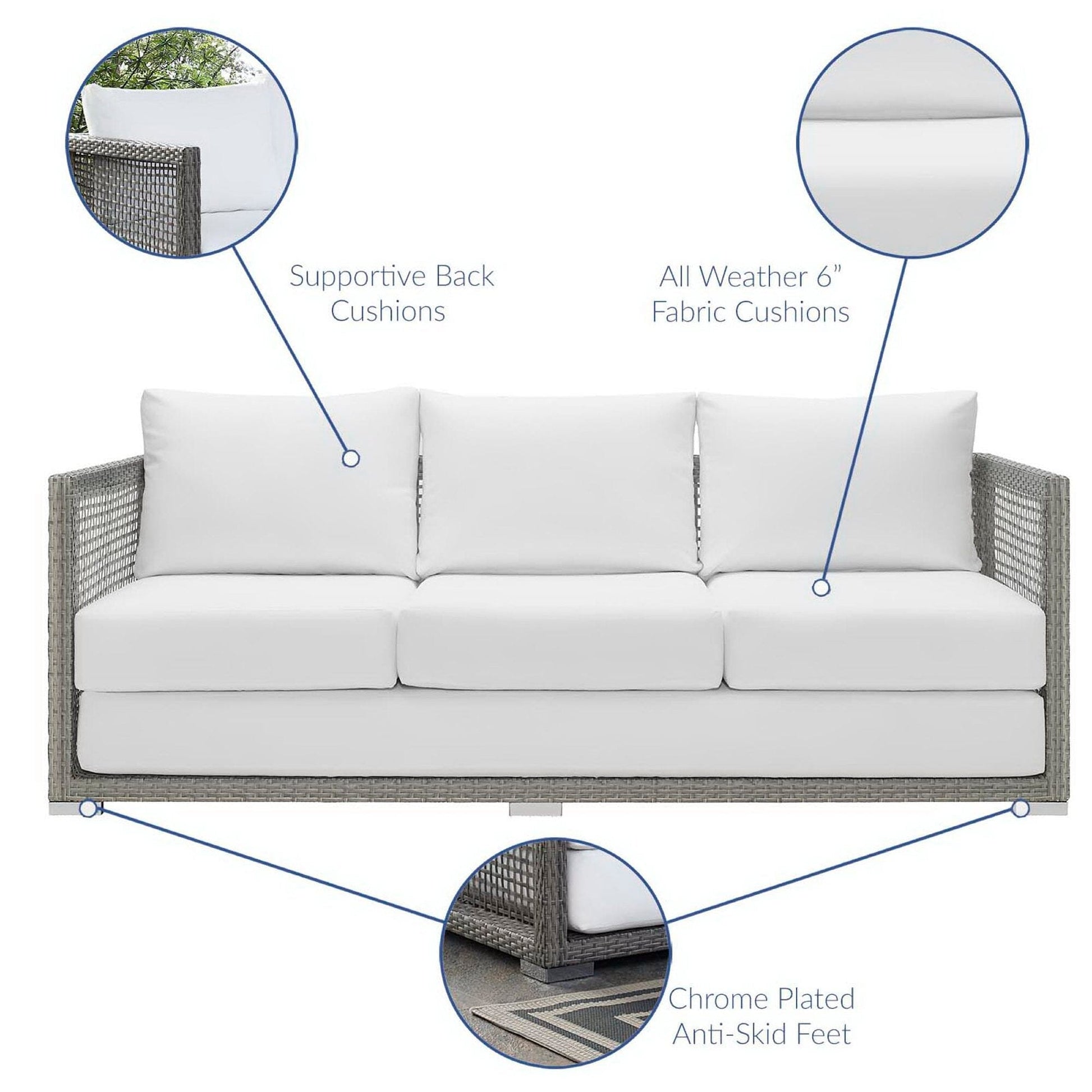Aura Outdoor Patio Wicker Rattan Sofa (Gray / White) by Modway Sofa Modway 