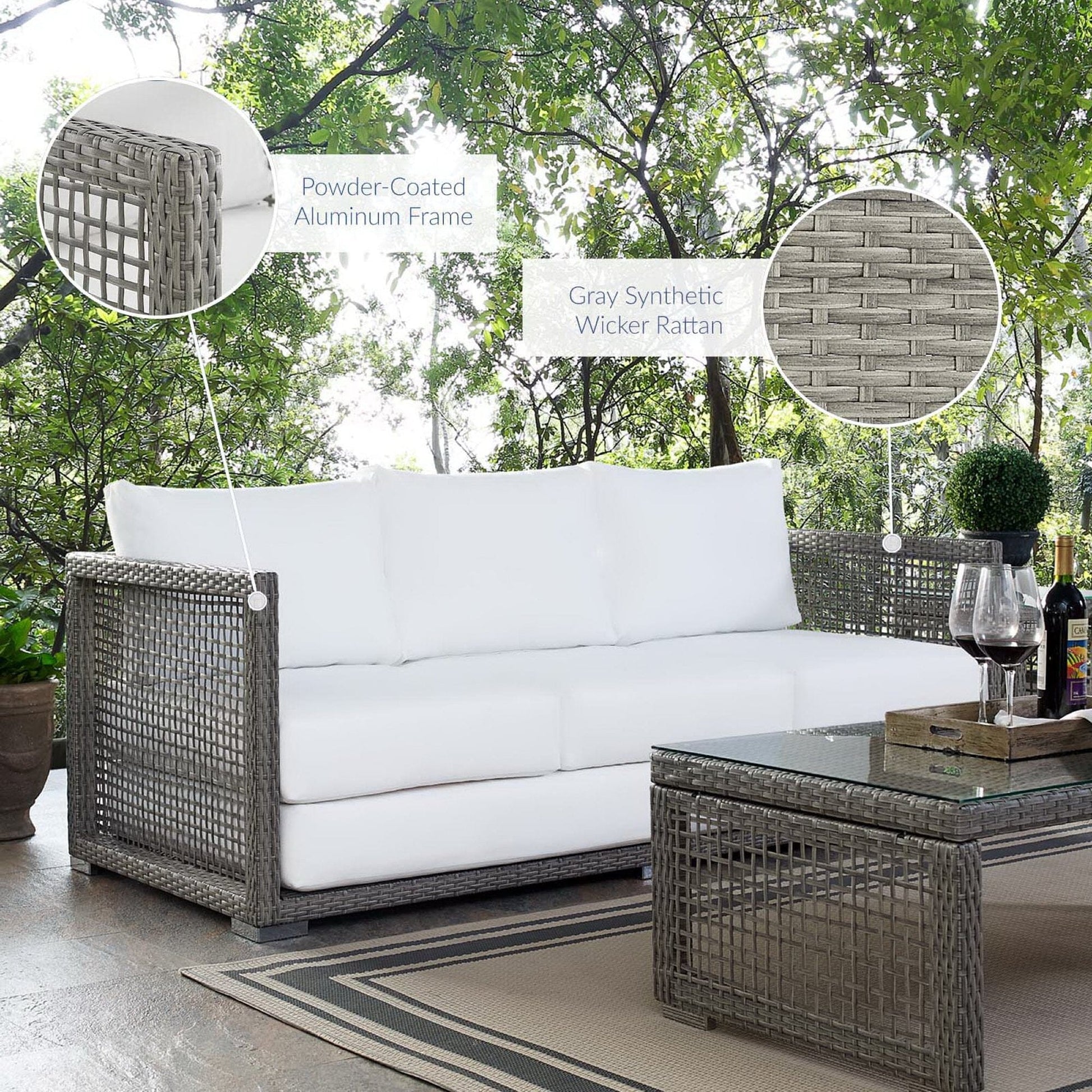 Aura Outdoor Patio Wicker Rattan Sofa (Gray / White) by Modway Sofa Modway 