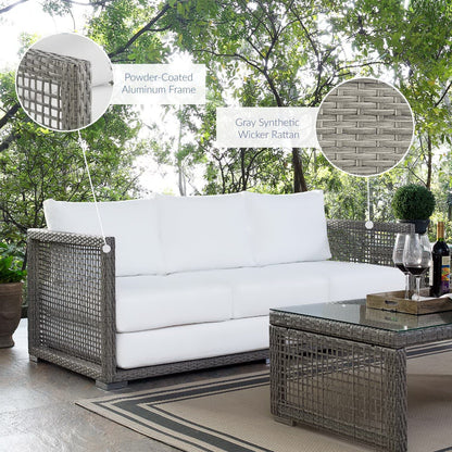 Aura Outdoor Patio Wicker Rattan Sofa (Gray / White) by Modway Sofa Modway 