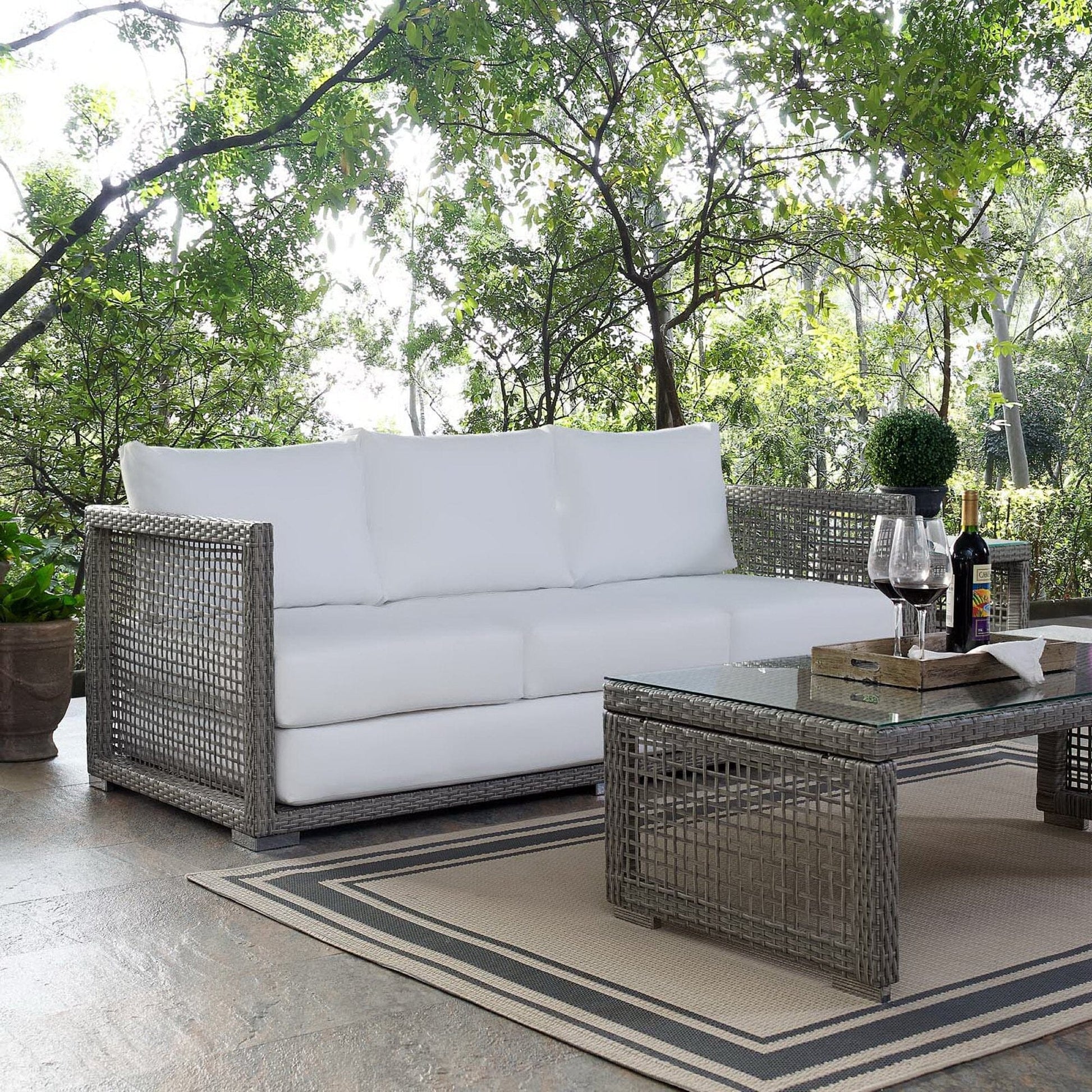 Aura Outdoor Patio Wicker Rattan Sofa (Gray / White) by Modway Sofa Modway 