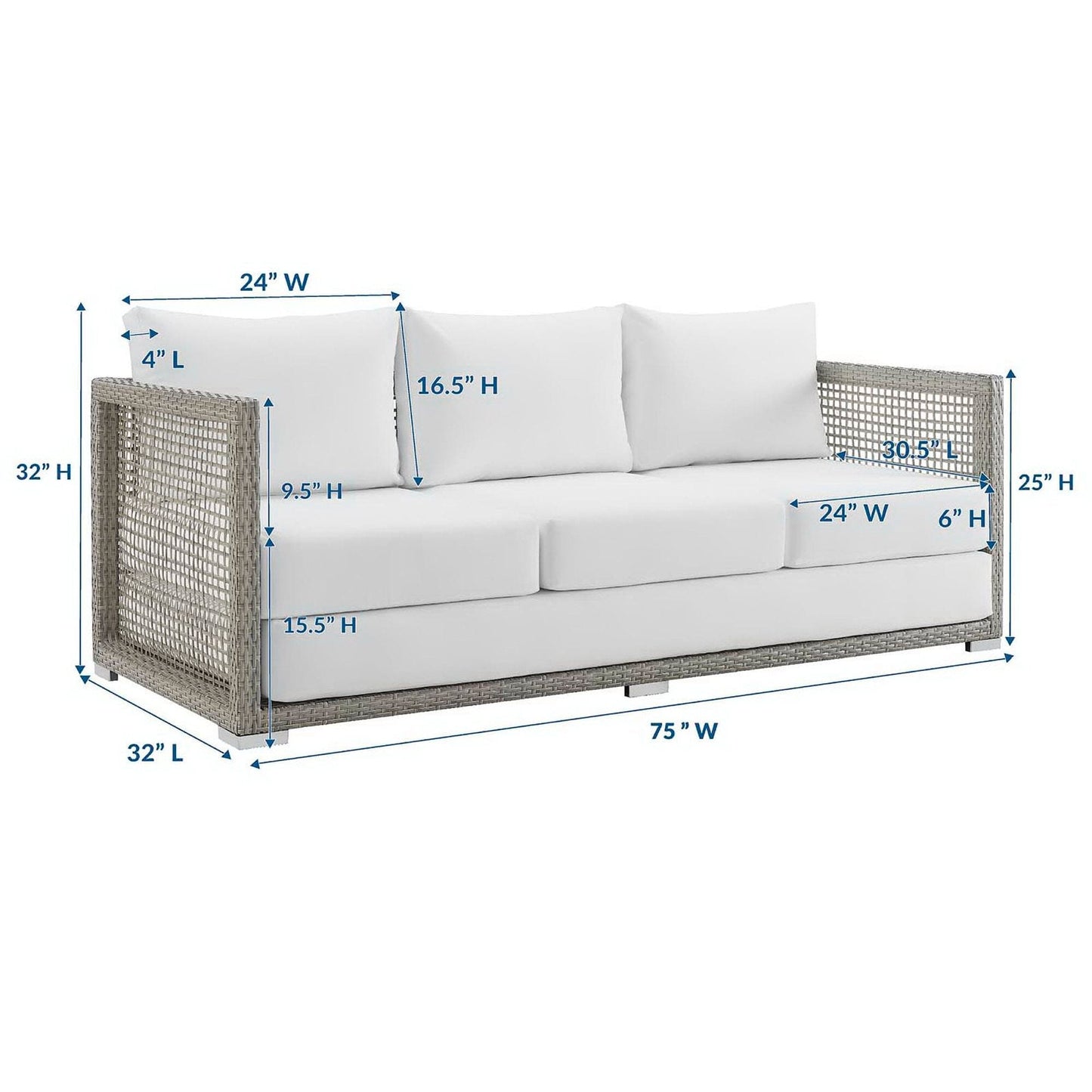 Aura Outdoor Patio Wicker Rattan Sofa (Gray / White) by Modway Sofa Modway 