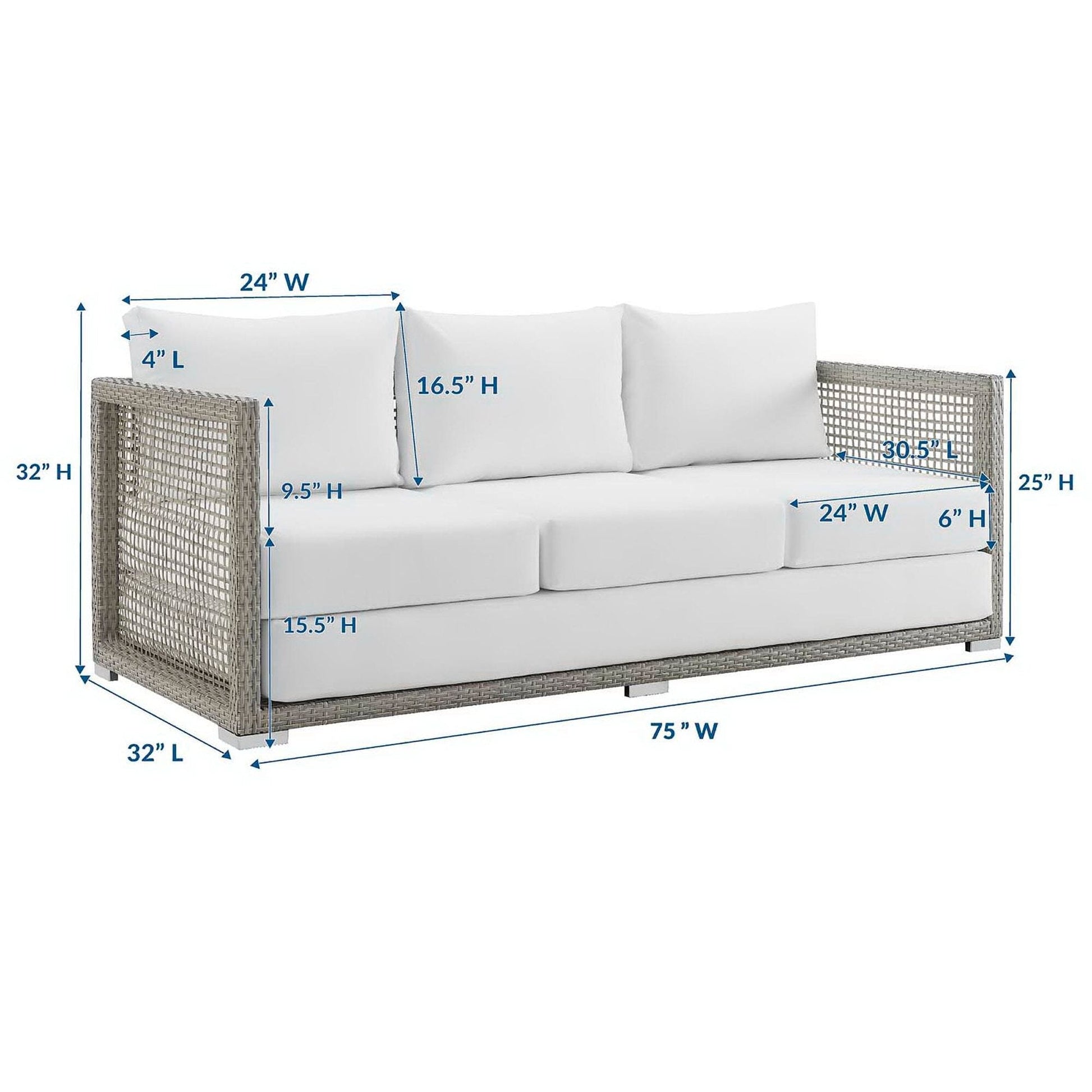 Aura Outdoor Patio Wicker Rattan Sofa (Gray / White) by Modway Sofa Modway 