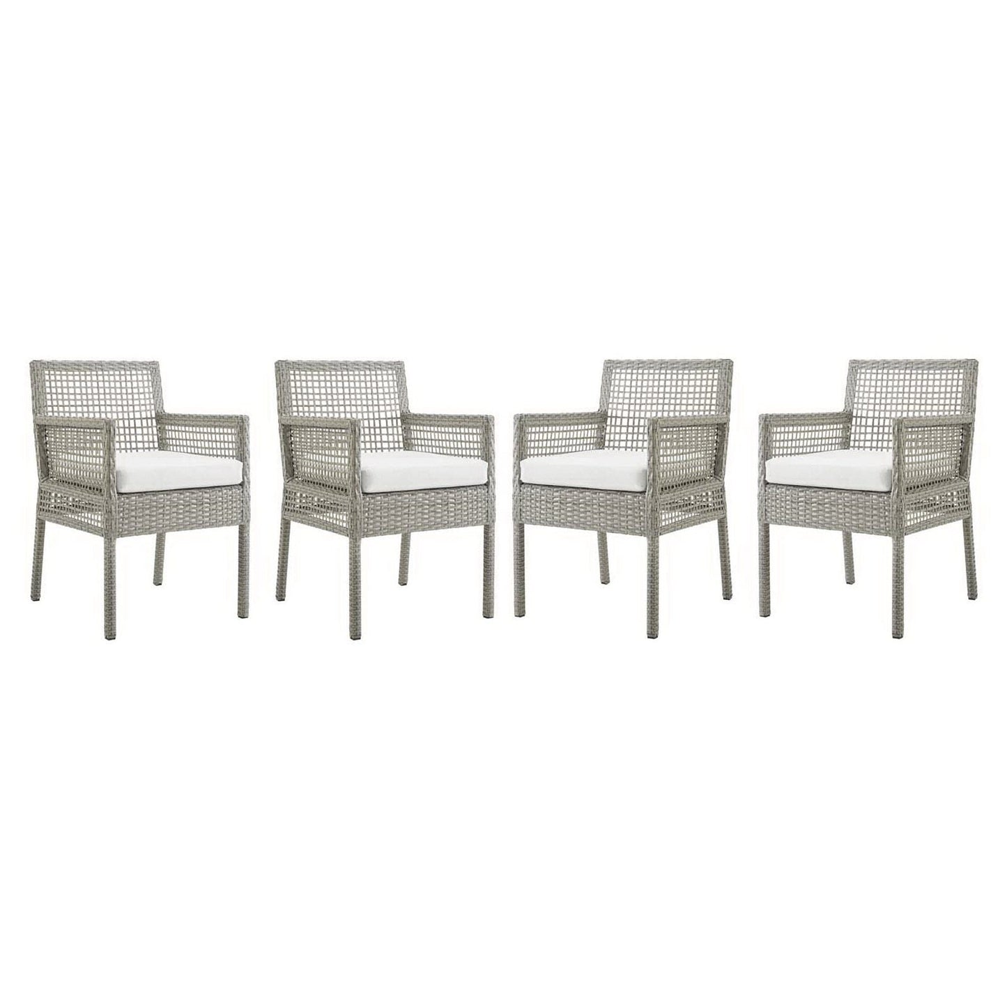 Aura Patio Wicker Rattan Dining Armchair Set of 4 (Gray / White) by Modway Dining Chair Modway 